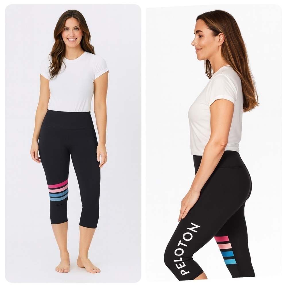 Kali Peloton Cropped Leggings Black with Accent Stripes Size S